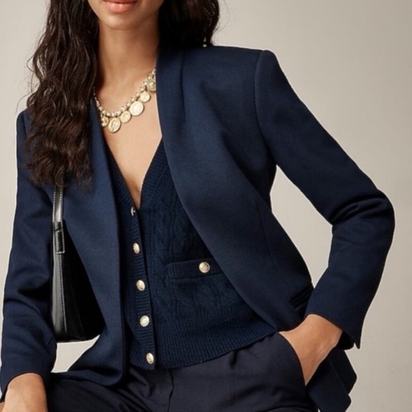 J CREW Going Out Blazer In Stretch Twill In Navy Size 8T - Picture 1 of 8
